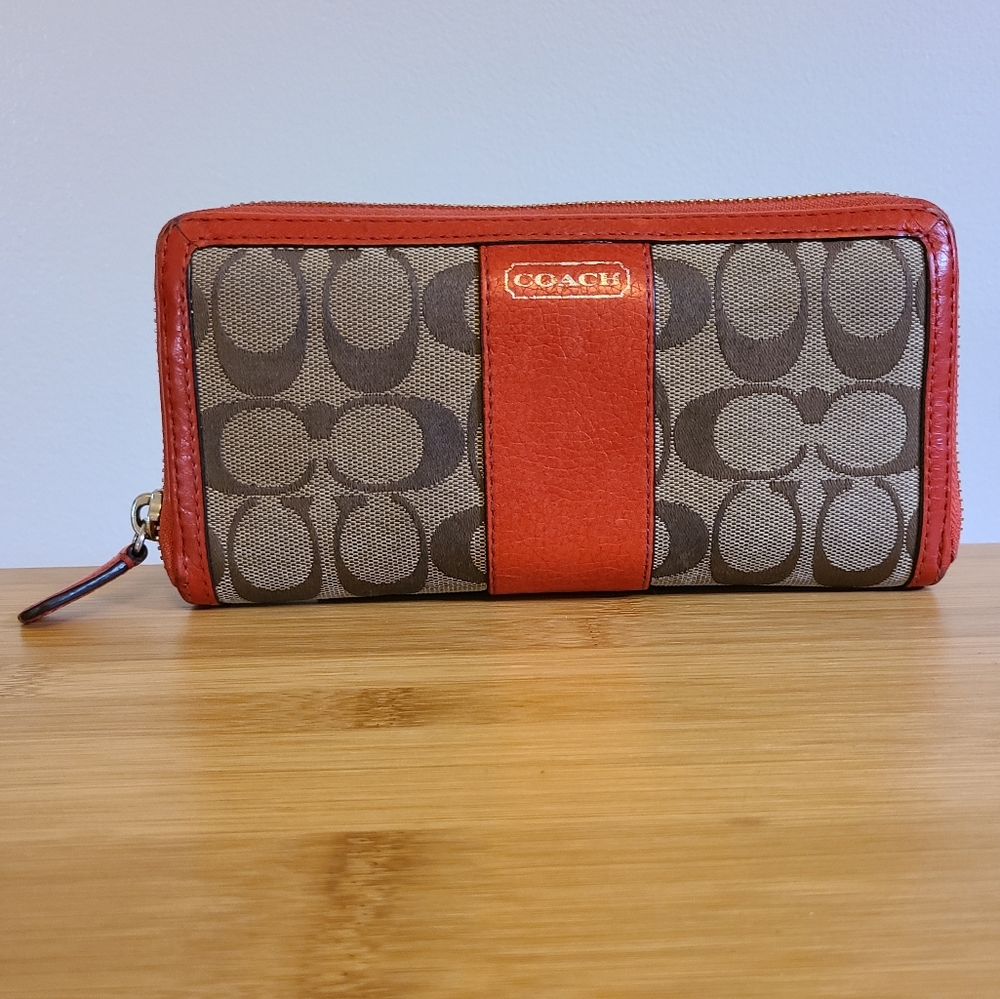Coach Signature Red Zipper Accordian Wallet